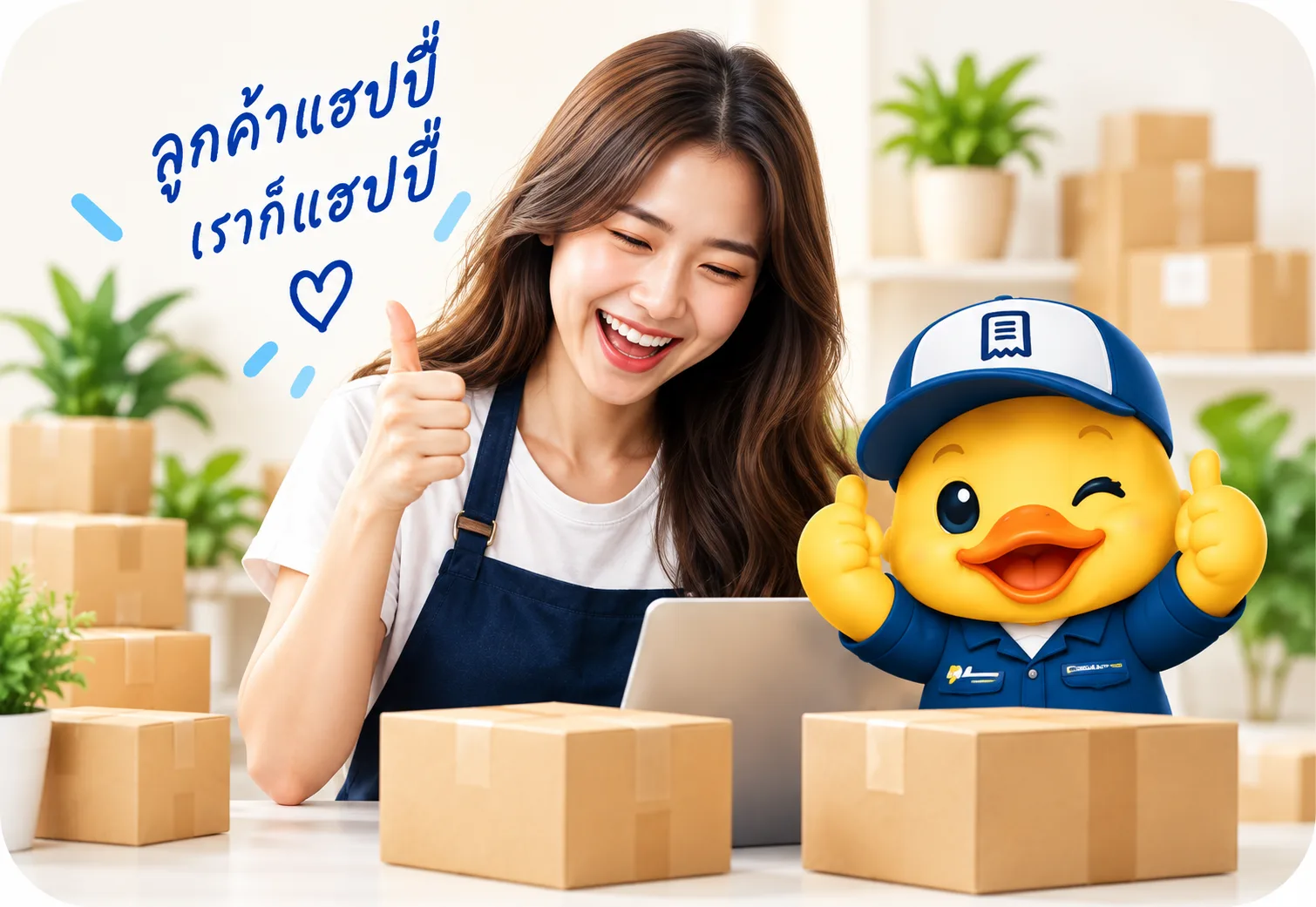 ลูกค้าแฮปปี้ เราก็แฮปปี้ เจ้าของร้านและน้องเป็ดเตรียมจัดส่งสินค้า